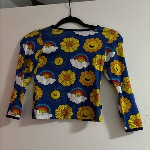 Kids Long Sleeve Sunshine & Rainbow Print Top - Blue